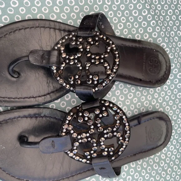 Tory Burch Black Sandals with Embellished Medallion - Picture 8 of 10